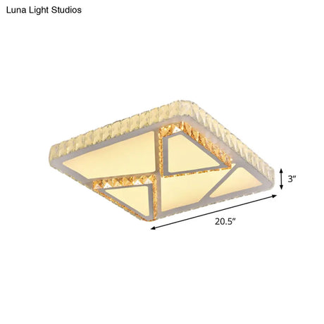 Contemporary Led Flush Mount Bedroom Ceiling Lamp With Crystal Shade - White