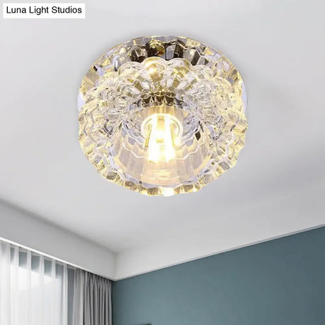Contemporary Led Flush Mount Ceiling Lamp With Clear Crystal Accents - Perfect For Corridors