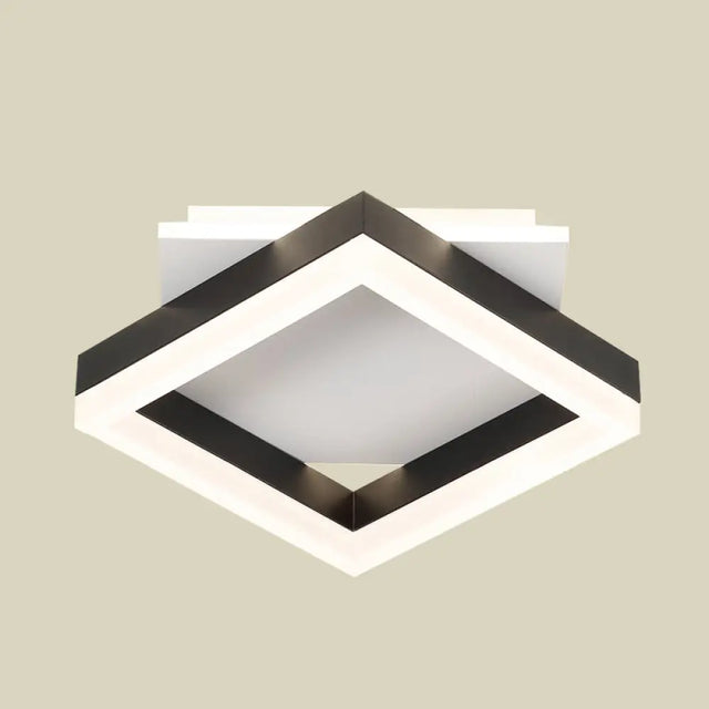 Contemporary Led Flush Mount Ceiling Light For Bedroom In Black & White Squares With Warm/White Glow