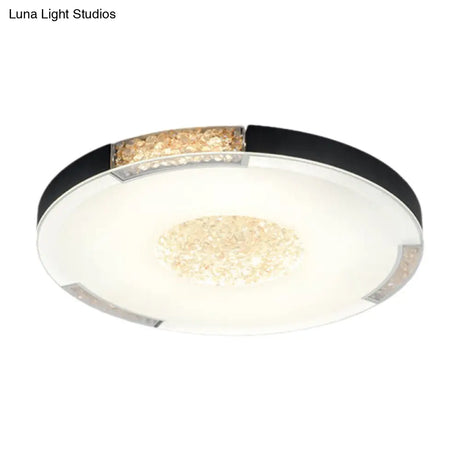 Contemporary Led Flush Mount Ceiling Light In Black/Gold Finish With Bevel Cut Crystals - White/Warm