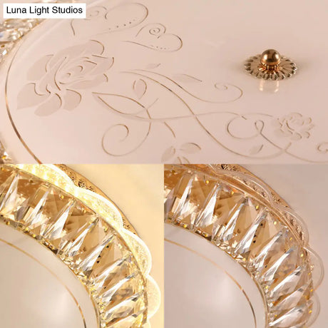 Contemporary Led Flush Mount Ceiling Light With Opal Glass Bowl And Crystal Accents - 12’/16’ Gold