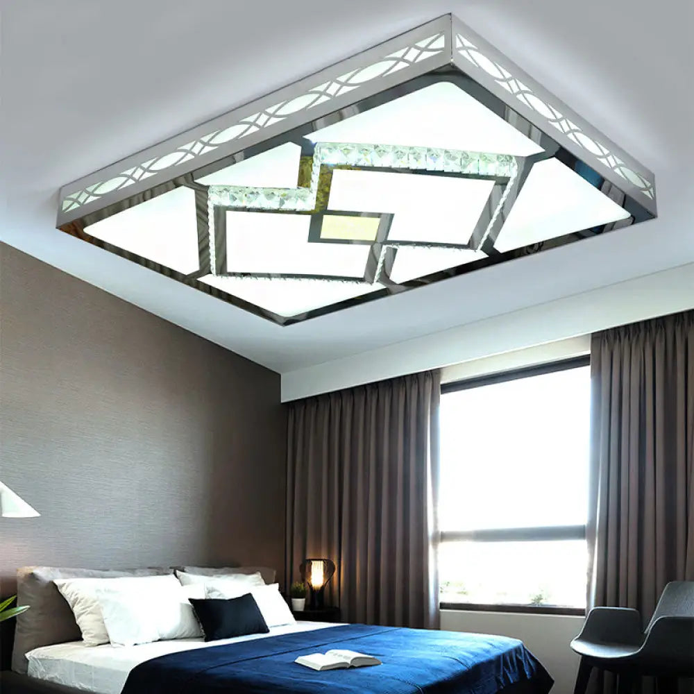 Contemporary Led Flush Mount Lamp - Rectangle Shape White Acrylic Ceiling Fixture For Living Room 3