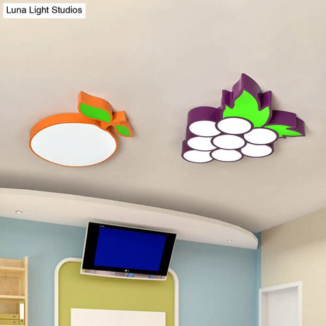 Contemporary Led Flush Mount Light Fixture With Acrylic Shade - White Grape/Banana/Apple Theme