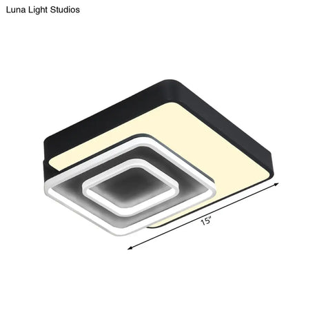 Contemporary Led Flush Mount Lighting Black Square Acrylic Fixture 15’/19’ Wide White/Warm Light