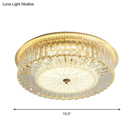 Contemporary Led Flush Mount With Clear Crystal Drum Shade - Ideal For Sleeping Rooms