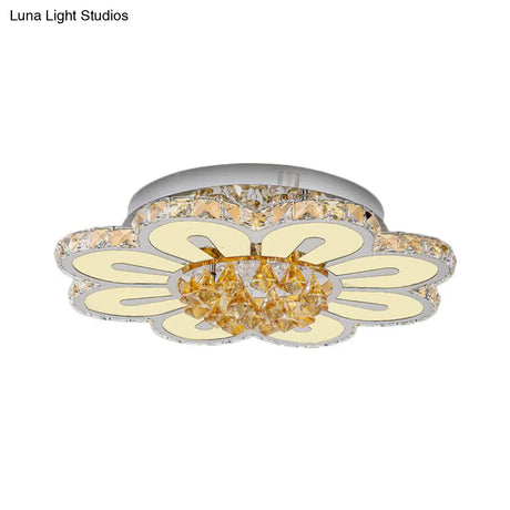Contemporary Led Flushmount Lighting Fixture - Amber Crystal Blocks With White Finish & Peach