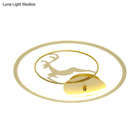 Contemporary Led Gold Deer Flush Ceiling Light - Stylish Acrylic Lamp For Bedroom