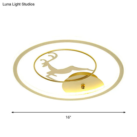 Contemporary Led Gold Deer Flush Ceiling Light - Stylish Acrylic Lamp For Bedroom