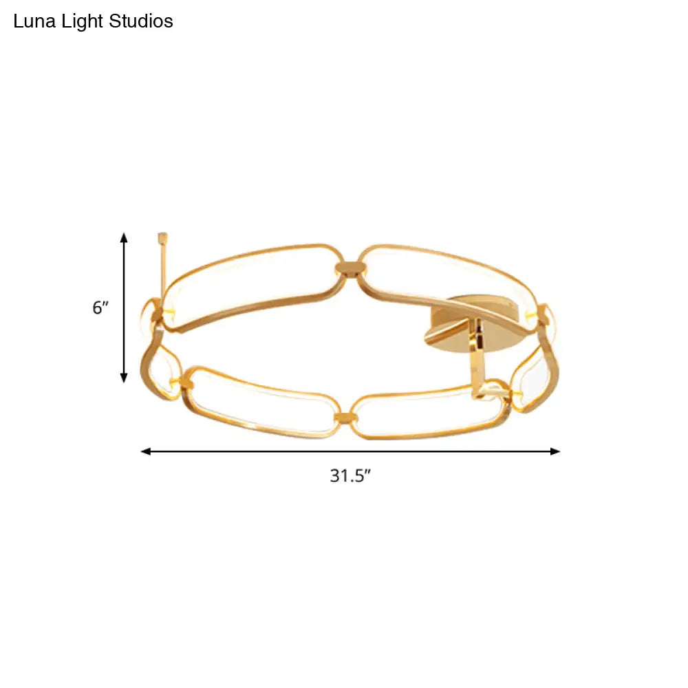 Contemporary Led Gold Flush Ceiling Light: 18’/23.5’/31.5’ Wide Acrylic Fixture In