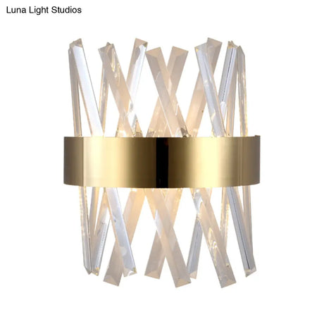 Contemporary Led Gold Sconce Light With Clear Crystal Prism For Bedroom
