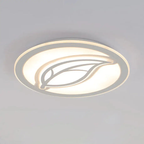 Contemporary Led Hallway Flush Mount Ceiling Light In White With Leaf Pattern - Available 3 Sizes