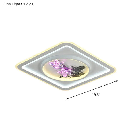 Contemporary Led Metal Ceiling Fixture: White Round/Square Flush Mount Lamp With Crystal Flower Deco