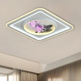 Contemporary Led Metal Ceiling Fixture: White Round/Square Flush Mount Lamp With Crystal Flower