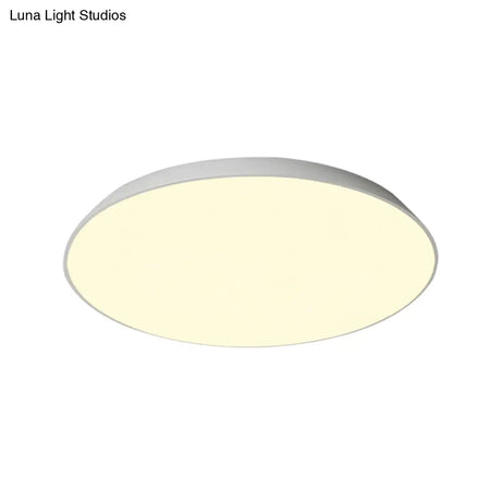 Contemporary Led Metallic Flush Mount Light - White Tray Ceiling Lamp For Bedroom