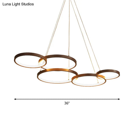Contemporary Led Pendant Chandelier 3/4/5-Tiered Halo Ring Design Brown Finish Acrylic Shade