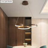 Contemporary Led Pendant Chandelier 3/4/5-Tiered Halo Ring Design Brown Finish Acrylic Shade