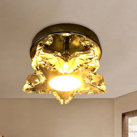 Contemporary Led Star Shaped Ceiling Mounted Fixture - Clear Crystal Nickel Warm/White Light