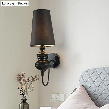 Contemporary Led Tapered Wall Sconce Light 6/8/10 Dia Fabric White/Black/Silver