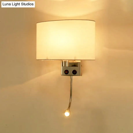 Contemporary Led Wall Sconce With Fabric Shade - Chrome/Champagne Oval Mount Light