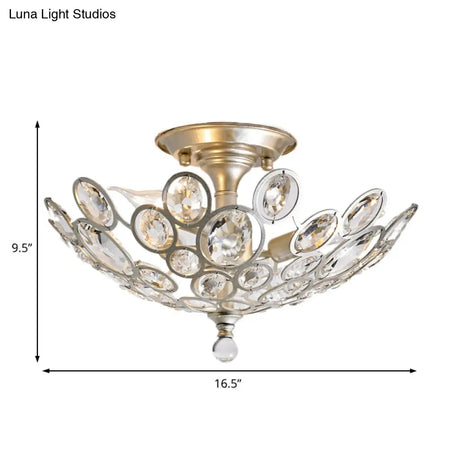 Contemporary Metal And Crystal Flush Mount Ceiling Light (3-Light) In Silver