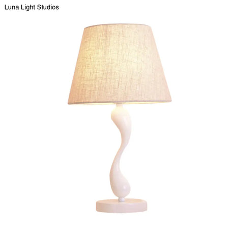 Contemporary Metal Bedside Lamp With Waving Nightstand Light Flaxen Fabric Shade And 1 Bulb