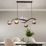 Contemporary Metal Branch Hanging Lamp Island Pendant - 4-Light Black/Gold With Bird Deco And Smoke