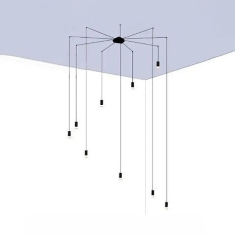Contemporary Metal Ceiling Pendant Light Line Hanging 1/3/9 Black Design For Living Room 9 /