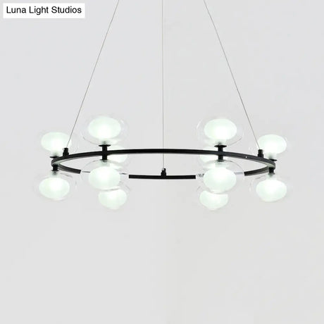Contemporary Metal Chandelier Lamp - Black Led Pendant Light With Clear Glass Shade
