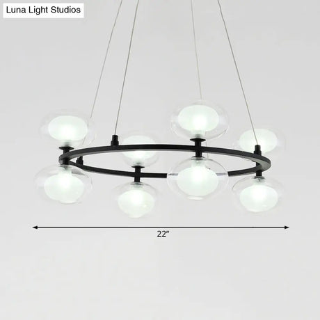Contemporary Metal Chandelier Lamp - Black Led Pendant Light With Clear Glass Shade
