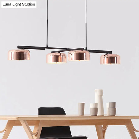 Contemporary Metal Drum Island Lamp - 4-Head Copper Ceiling Light For Dining Room