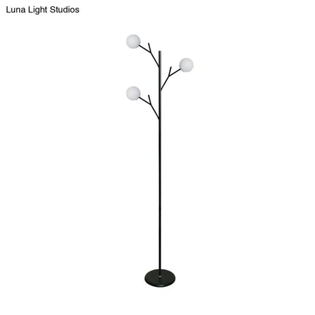 Contemporary Metal Floor Lamp - Tree-Like Design With 3 Bulbs Black/White Bedroom Lighting