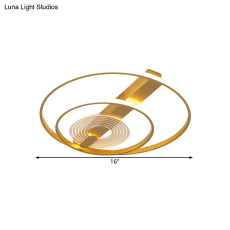 Contemporary Metal Flush Mount Led Gold Ceiling Lighting - Double Ring 16’/19.5’ Wide