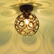 Contemporary Metal Globe Cage Semi - Flush Mount With Crystal Decorations And 1 Bulb In Black