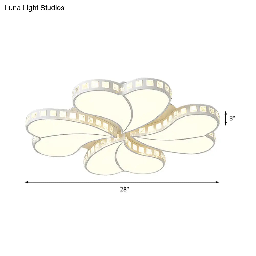 Contemporary Metal Led Ceiling Light - White Petal Flush Design For Living Room With Acrylic Shade