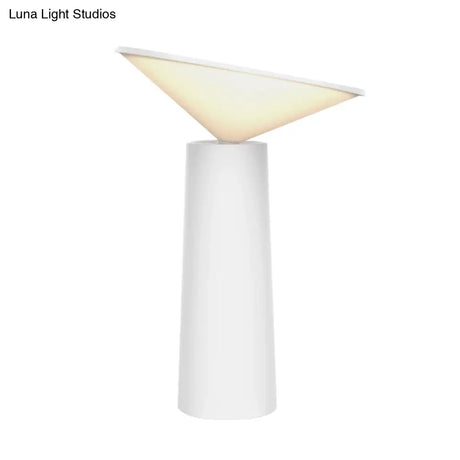 Contemporary Metal Led Nightstand Lamp With Plastic Shade - White Tower Design For Reading Books
