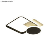 Contemporary Metal Led Parlor Ceiling Lamp - 19’/23’ W Square And Round Semi Flush Black