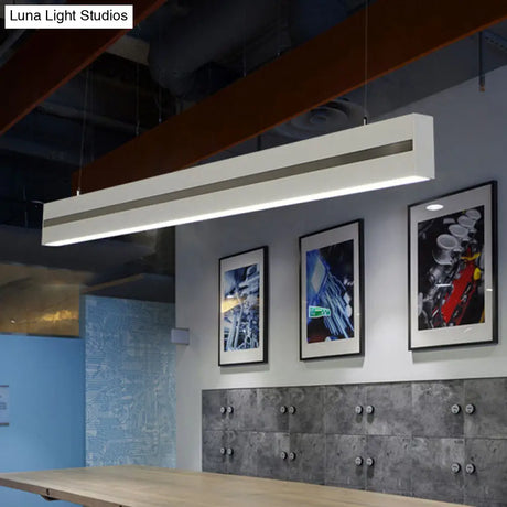 Modern Hanging Pendant Led Light For Meeting Rooms - Rectangular Metal Suspension Lighting White /