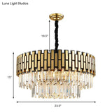 Contemporary Metal Pendant Chandelier With Round Shade & Faceted Crystal - Golden Hanging Light