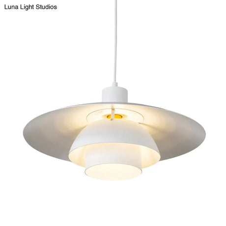 Contemporary Metal Pendant Lamp - 3-Tiered 1-Light White