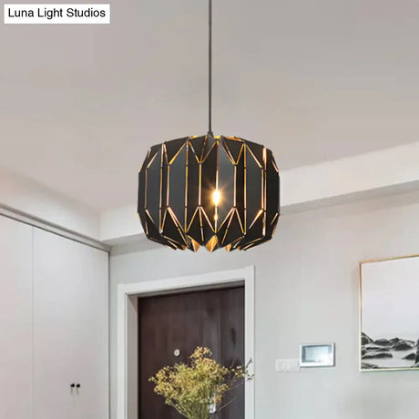 Contemporary Metal Pendant Lamp for Restaurants - Black/Silver Origami Design
