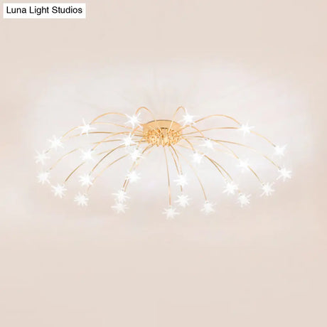 Contemporary Metal Semi Flush Mount Firework-Shaped Ceiling Light With Led Lights - Chrome/Gold