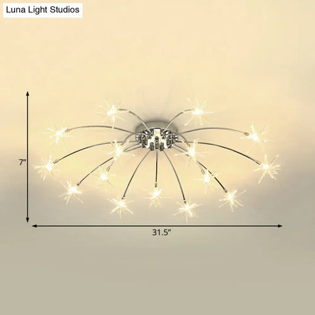 Contemporary Metal Semi Flush Mount Firework-Shaped Ceiling Light With Led Lights - Chrome/Gold