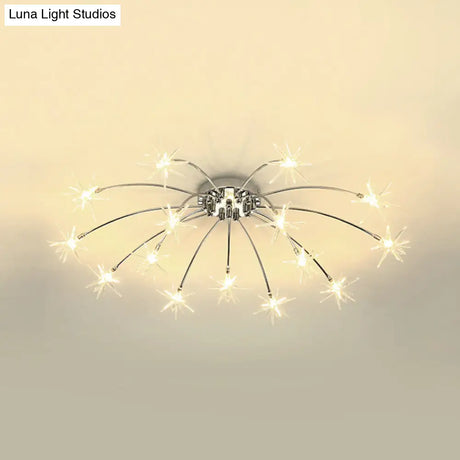 Contemporary Metal Semi Flush Mount Firework-Shaped Ceiling Light With Led Lights - Chrome/Gold