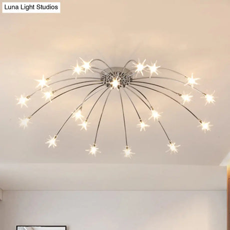 Contemporary Metal Semi Flush Mount Firework-Shaped Ceiling Light With Led Lights - Chrome/Gold