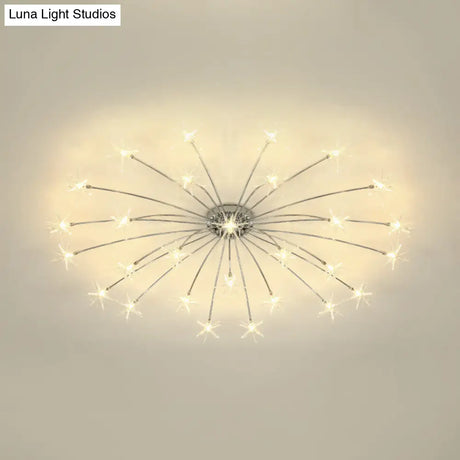 Contemporary Metal Semi Flush Mount Firework-Shaped Ceiling Light With Led Lights - Chrome/Gold