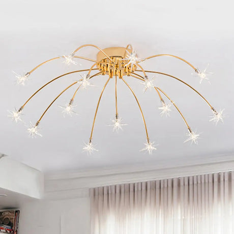 Contemporary Metal Semi Flush Mount Firework-Shaped Ceiling Light With Led Lights - Chrome/Gold