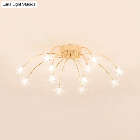 Contemporary Metal Semi Flush Mount Firework-Shaped Ceiling Light With Led Lights - Chrome/Gold