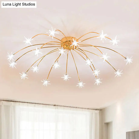 Contemporary Metal Semi Flush Mount Firework-Shaped Ceiling Light With Led Lights - Chrome/Gold