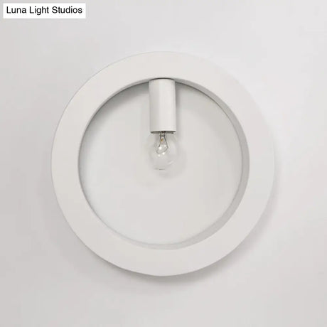 Contemporary Metal Wall Sconce Lamp With Squared/Rounded Shade - 1-Light Bathroom Lighting In