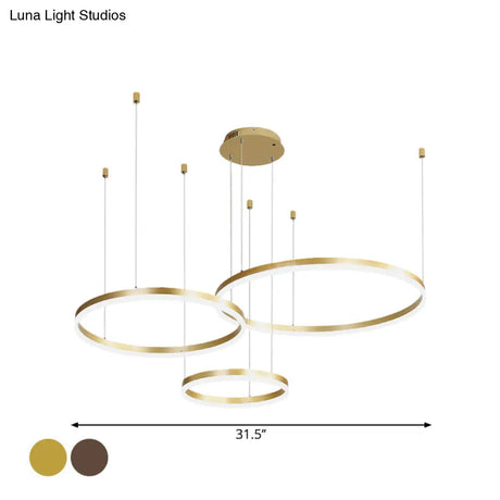 Contemporary Metallic Circle Led Chandelier In Gold/Coffee - Warm/White Light 3/4 Tiers